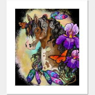 Paint Horse with Iris Flowers Posters and Art